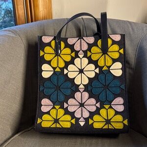 Kate Spade Black Tote with Yellow and Pink Floral Design